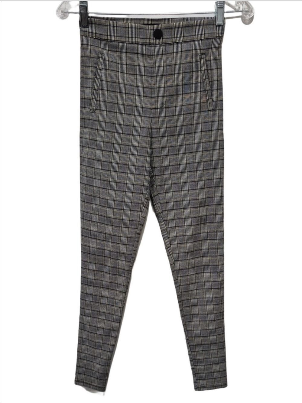 ZARA Glen Plaid Slim Fit Skinny Ankle Pants Trousers Grey Yellow XS